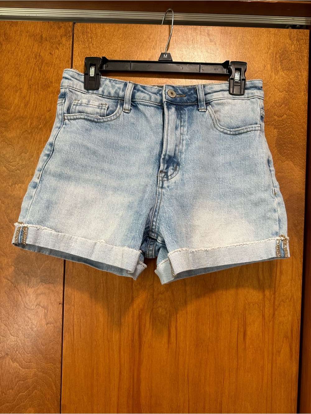 High-Rise Light Blue Denim Rolled Cuff Women's Shorts